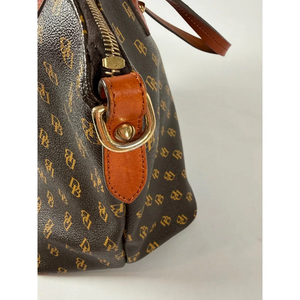 Dooney & Bourke Greta Greena Monogram Satchel Bag Brown Tmoro‎ Leather Trim